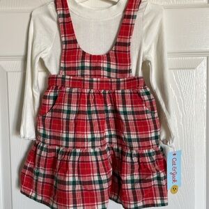 New! Toddler Girls' Red & Green Plaid Holiday Skirtall Set - Size 2T
